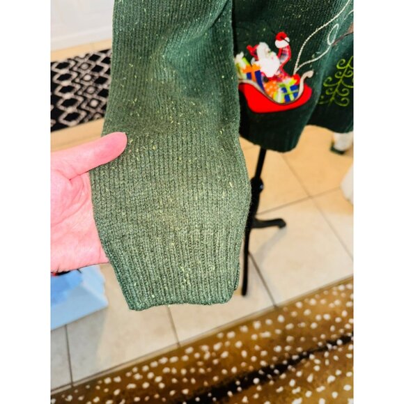 Christopher & Banks Wool Reindeer Zip Christmas Holiday Ugly Sweater XL Green - Picture 11 of 12